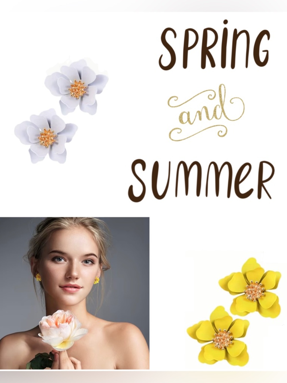Floral Petal Statement Earrings - Yellow & White